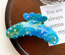 Load image into Gallery viewer, Diamond Studded Hair Claw - Peacock Blue
